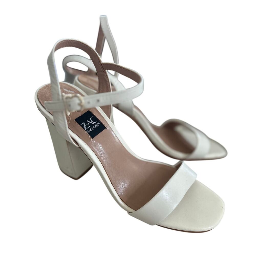 Zac Posen Chunky Heel Logo White Sandal